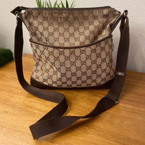 Gucci Handbags - GUCCI Brown GG Logo Canvas Leather Crossbody Bag  AUTHENTIC